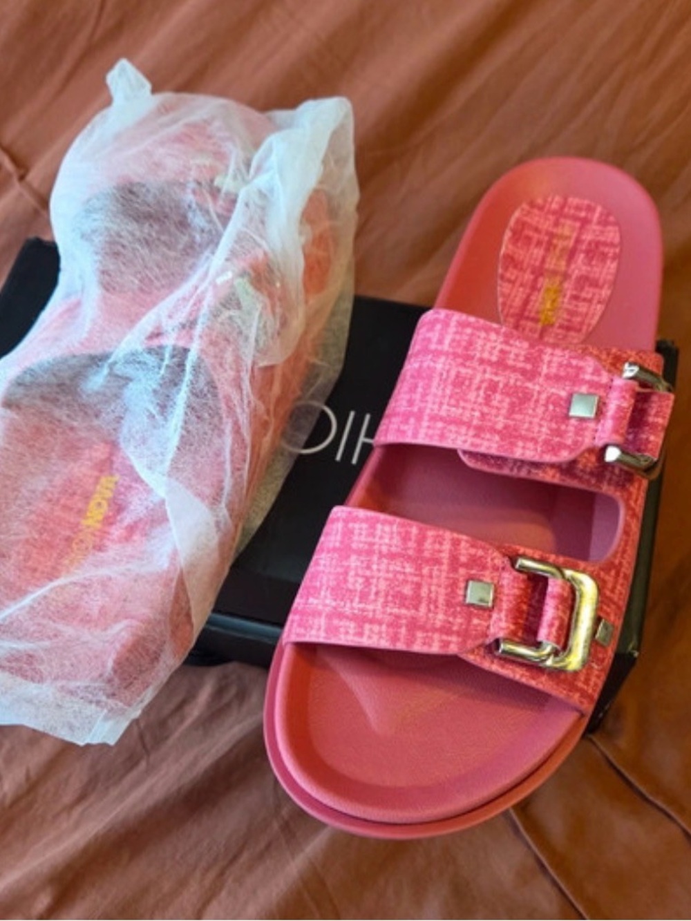 Women’s Pink Double-Buckle Slide Sandals